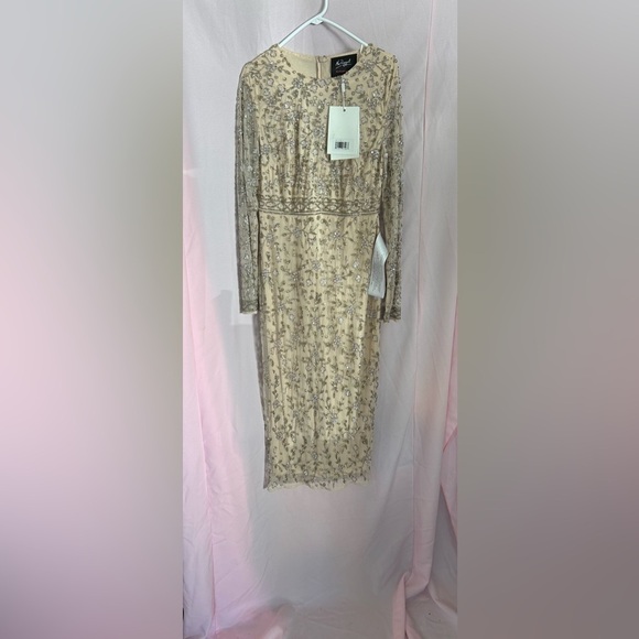 Mac Duggal 10812 NWT BEADED TEA LENGTH DRESS W/ SHEER SLEEVES - Picture 4 of 15